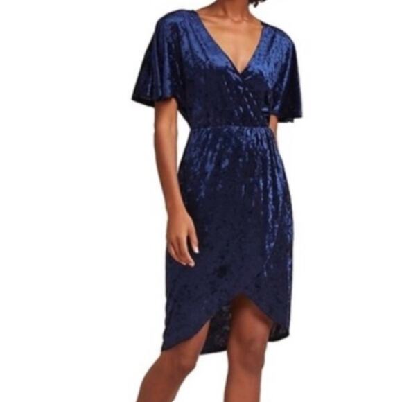 Anthropologie Sunday in Brooklyn Midi Plisse Dress Blue Crush Velvet Medium - Picture 1 of 9